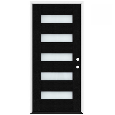 R400 Series Prehung Fiberglass 36 in. x 80 in. Left Hand Inswing Black Modern 5-Lite Frosted Glass