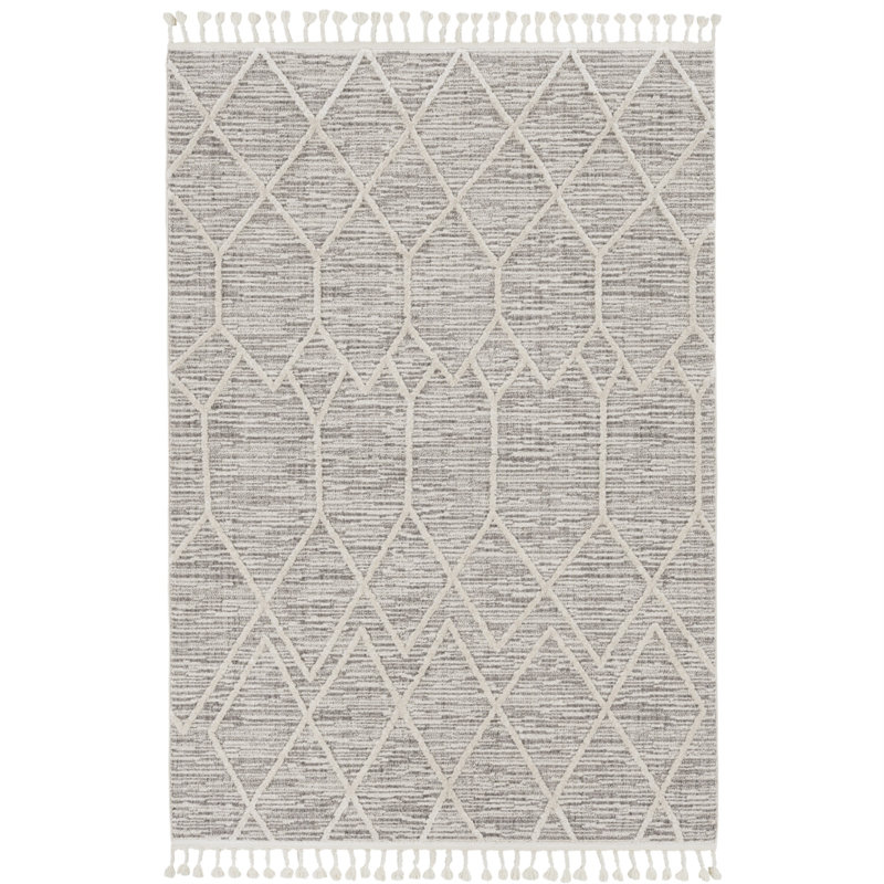 Tapis ivoire à motif géométrique, Rectangulaire : 12 pi x 15 pi