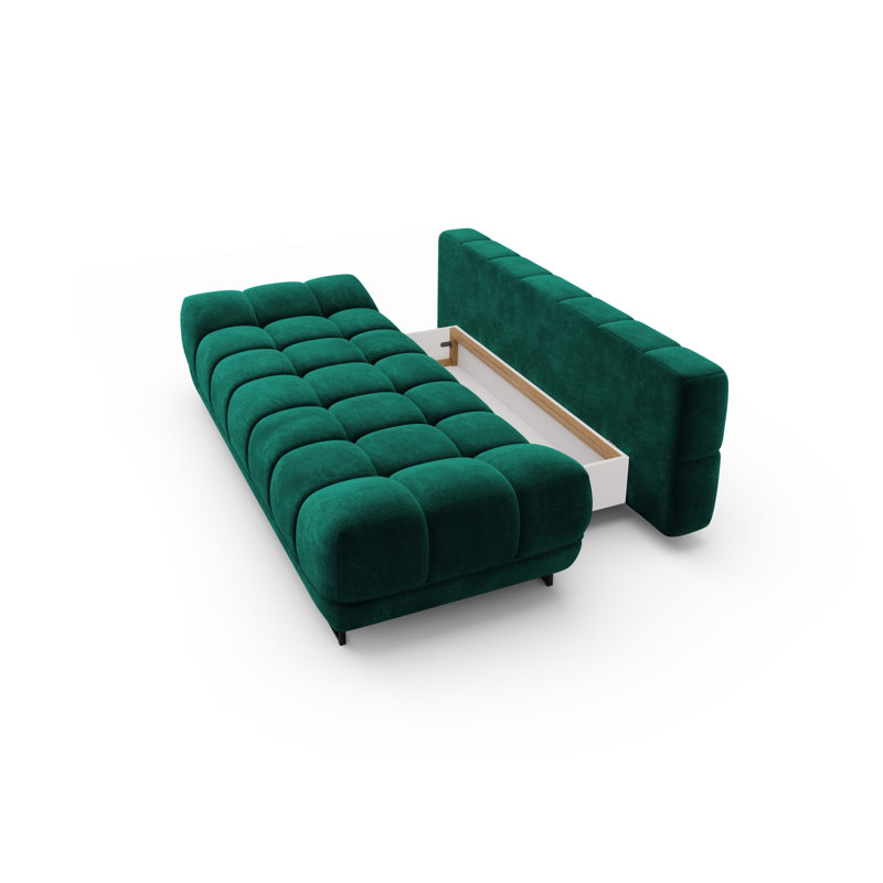 Nicolus 3 Seater Velvet Sofa Bed, Green