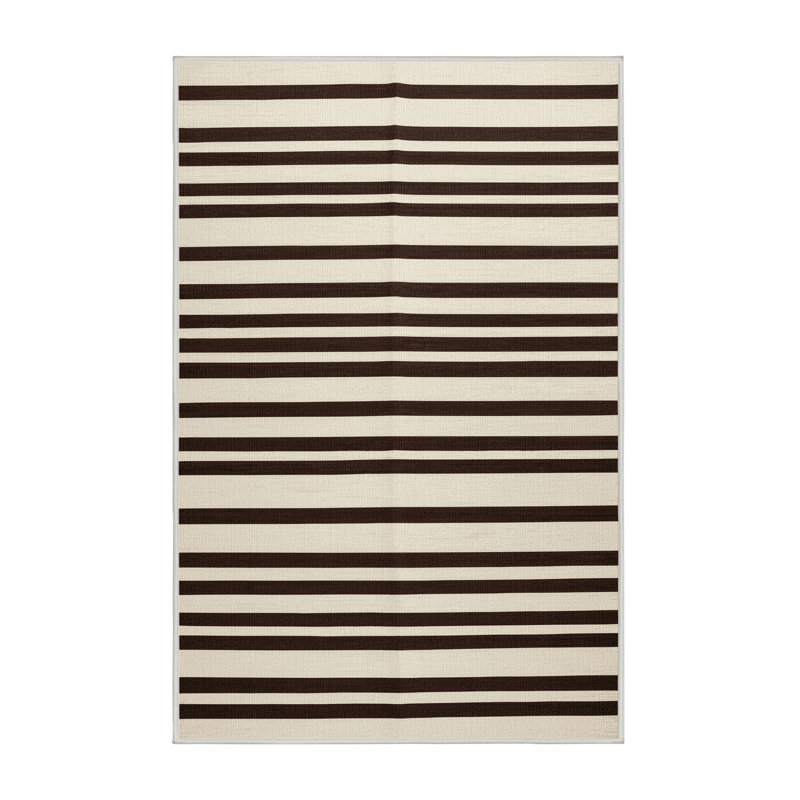 Tapis beige à rayures horizontales lavable à la machine, Rectangle 4pi x 6 pi
