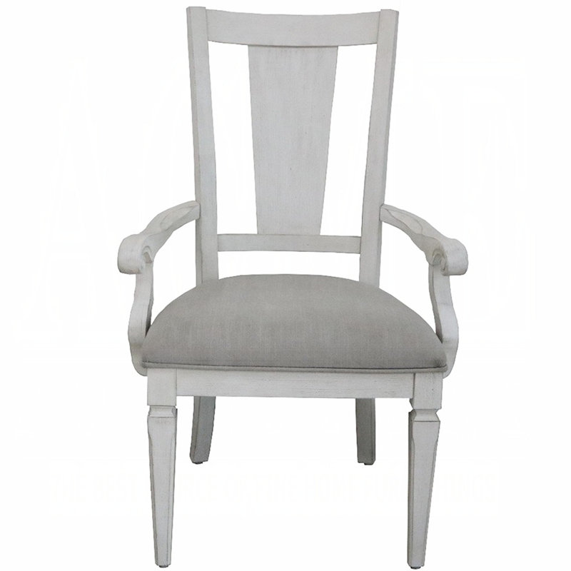 2 fauteuils de salle à manger gris et blanc patiné - sièges rembourrés, dossier à lattes, fauteuil chic en lin confortable