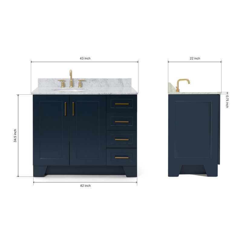 ARIEL TAYLOR 43 IN LEFT OFFSET SINGLE RECTANGLE SINK VANITY, Midnight Blue, Oval, Left 