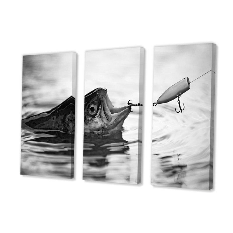 «Catching Bass Fish - Chasse et pêche», ensemble d'art mural, H 40 po x l 60 po