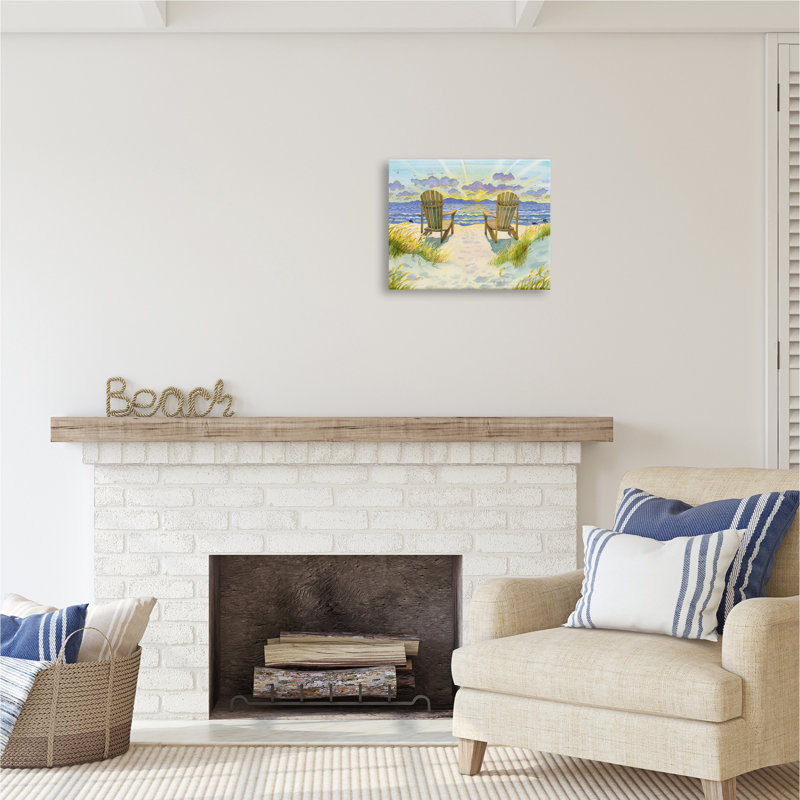 Vue des chaises de plage nautiques par Robin Altman - Peinture, H 16 po x l 20 po x P 1,5 po