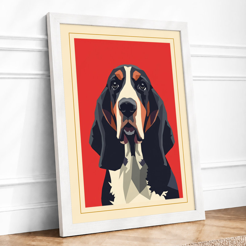 Basset Hound Portrait Modern - Framed Print, A2 - 59.4 x 42.0 cm, White