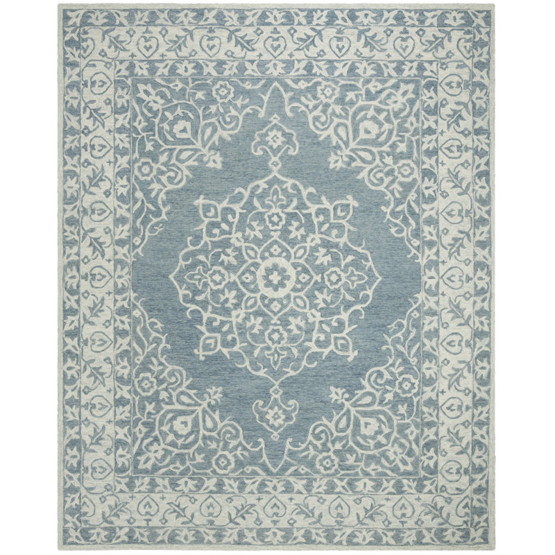 Tapis bleu en laine touffeté à la main Burhardt, Rectangle 4 pi x 6 pi
