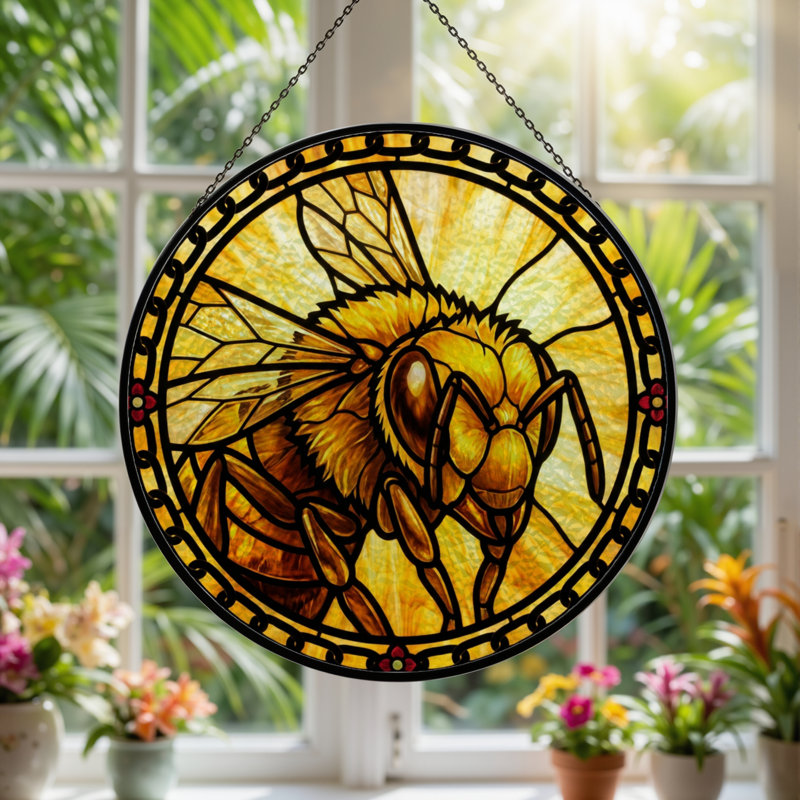 Panneau de vitrail abeille 12 "H 12", H 12 po x l 12 po 