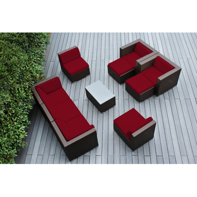 Ensemble de conversation en osier pour 7 personnes avec coussins Kiara