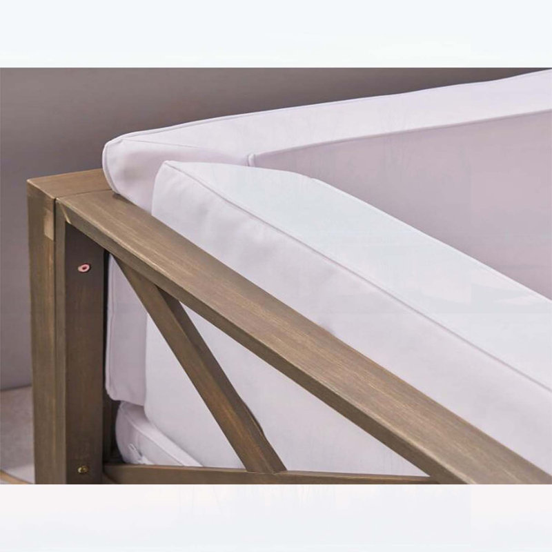 Siège avec coussins résistants aux intempéries et structure en bois d'acacia durable pour l'extérieur, White Fabric