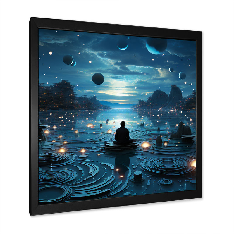 Bleu intérieur méditation, Cadre simple noir, H 36 po x l 36 po x P 1,5 po