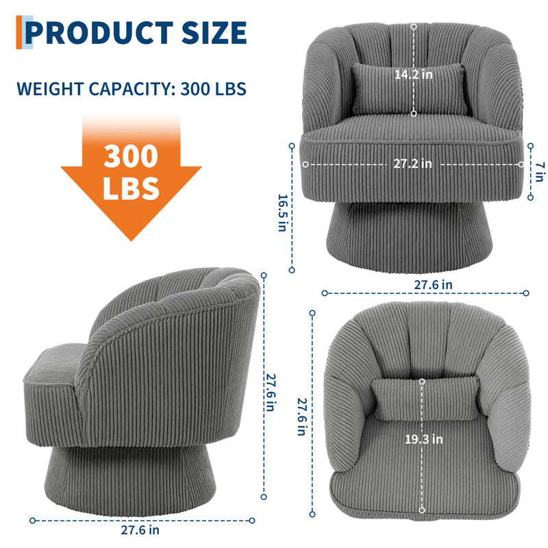 Upholstered Swivel Accent Chair, Corduroy|Grey