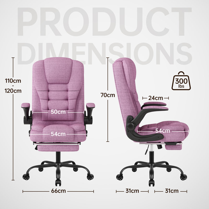 Inbox Zero Executive Fabric Computer Chair,High Back Office Chair, Pink