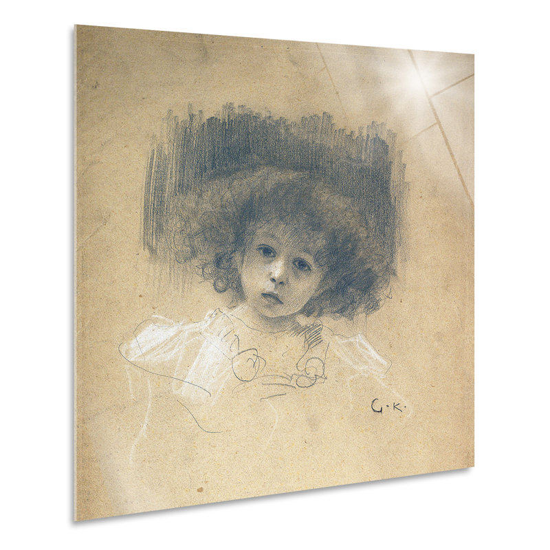 Portrait of a Child by Gustav Klimt - Unframed Drawing on Glass, 65cm H x 65cm W