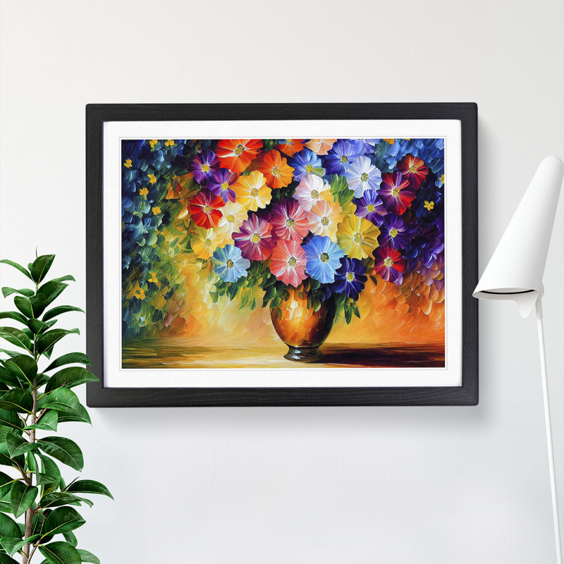 Mixed Flowers - Single Picture Frame Painting, 46cm H x 64cm W, Black Framed