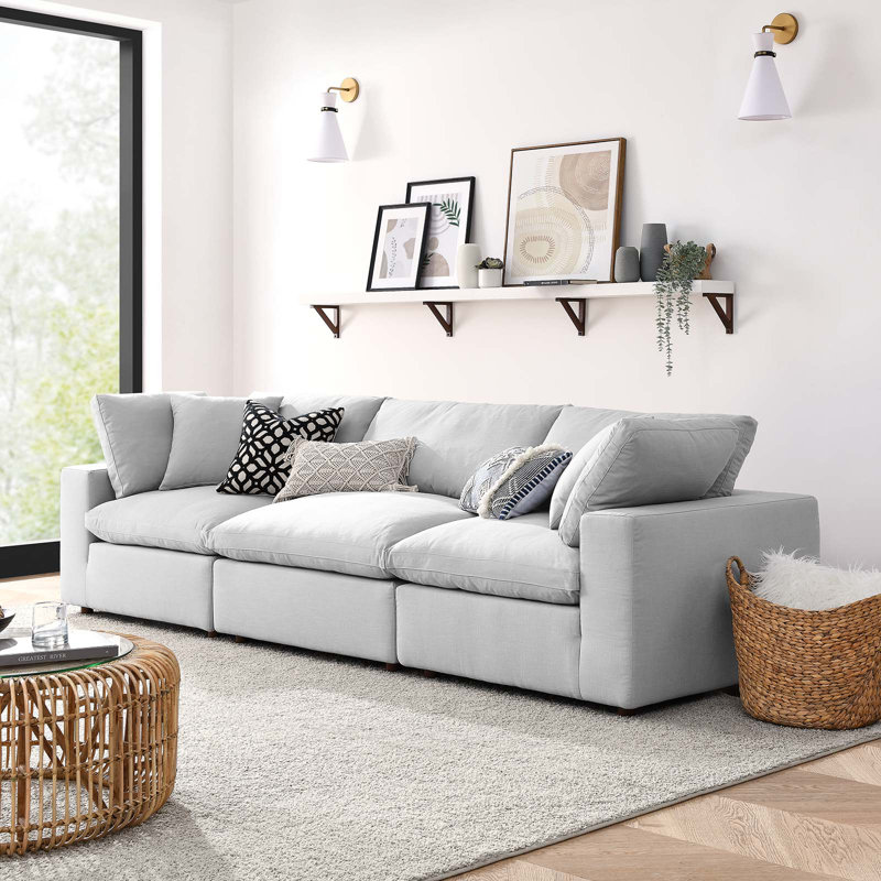 Modular Sectional Sofa Couch, Self-customization Design Sofa, 31.5" H x 116.9" W x 39" D, Polyester Blend Light Gray