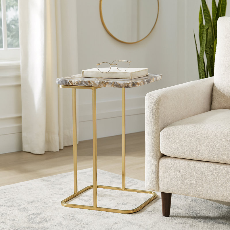 Sagebrook Home 24X15" Agate Top C-Table, White/Gold, Black