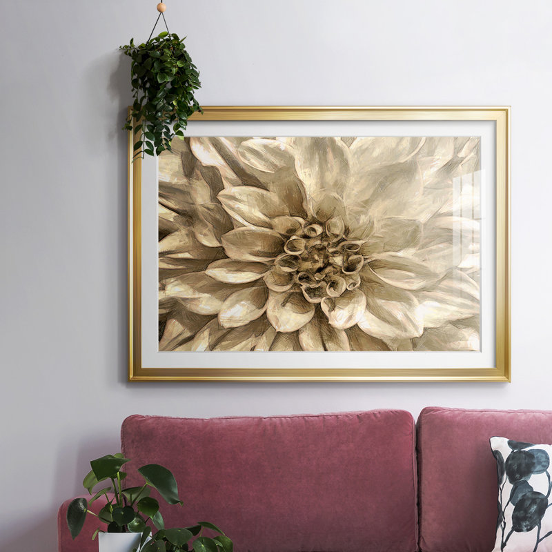 «Neutral Wall Flower I», reproduction d'art encadrée, Or, H 15 po x l 21 po x P 1,5 po