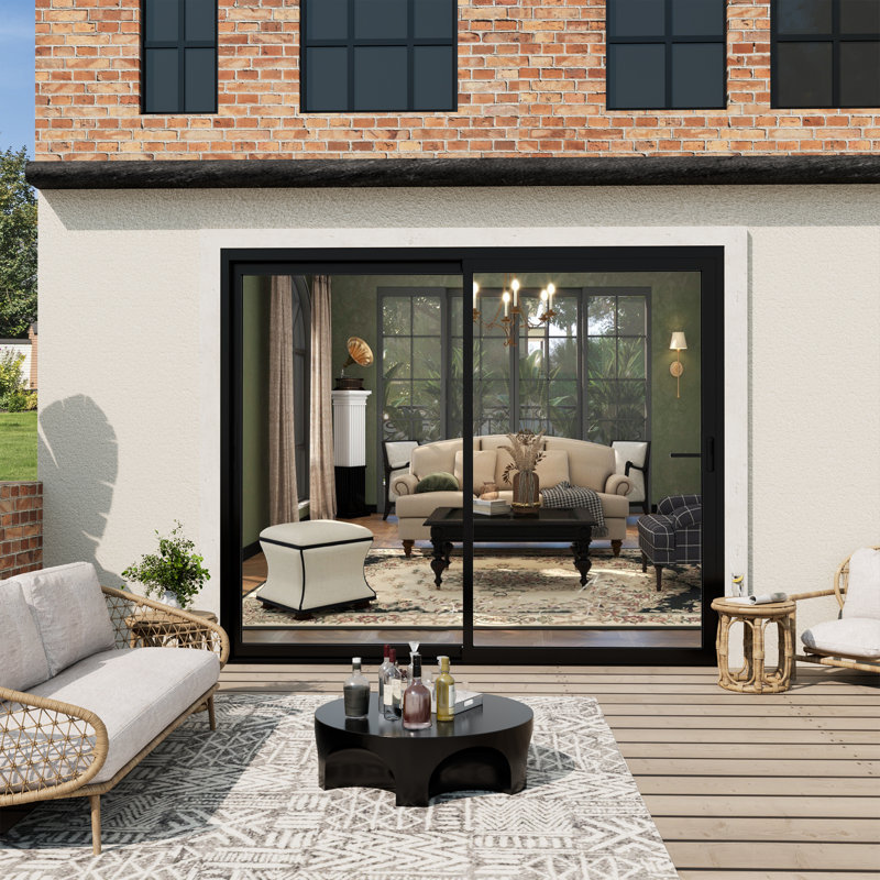 Porte patio 108 po x 80 po avec quincaillerie, verre transparent noir, L 108 po x H 80 po