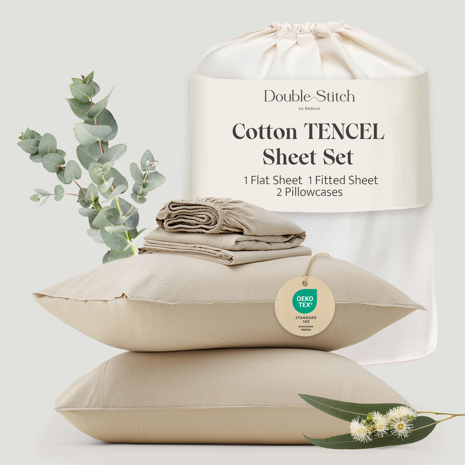Double Stitch Sheet Set, California King Sheet Set, Sandstone