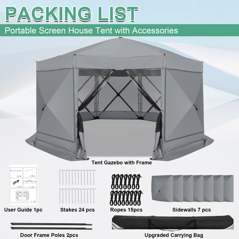15x15 Screen Room with Mosquito Netting, Hub Tent Instant Screened Canopy, Grey