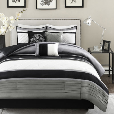 King 7 Piece Comforter - Grey Color Fill Traditional Design Includes Comforter, , Shams, And Pillows Year-Round Use For Bed With Decorative All Season Bedding Collection