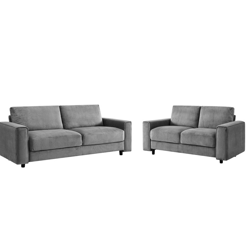 Canapé d'angle 2 places en velours côtelé gris, 4 places, design minimaliste moderne, doux et confortable, pour la maison, style velours côtelé de 4 pouces.