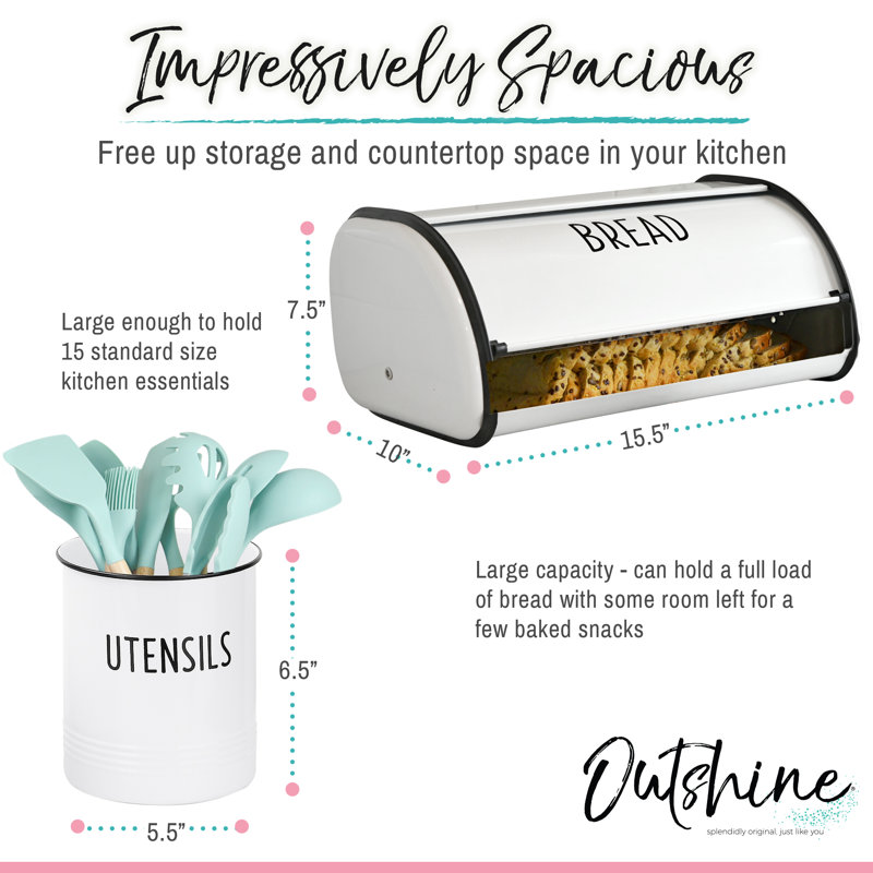 Ensemble de boîte à pain et porte-ustensiles de cuisine Outshine Grande boîte à pain pour garder le pain frais | Boîte à pain et porte-ustensiles pour comptoir Farmhouse | Décoration de cuisine | Cadeau de pendaison de crémaillère