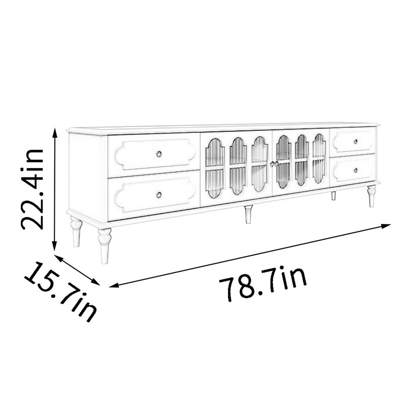 Meuble télé de style crème, H 22,40 po x l 78,70 po x P 15,70 po