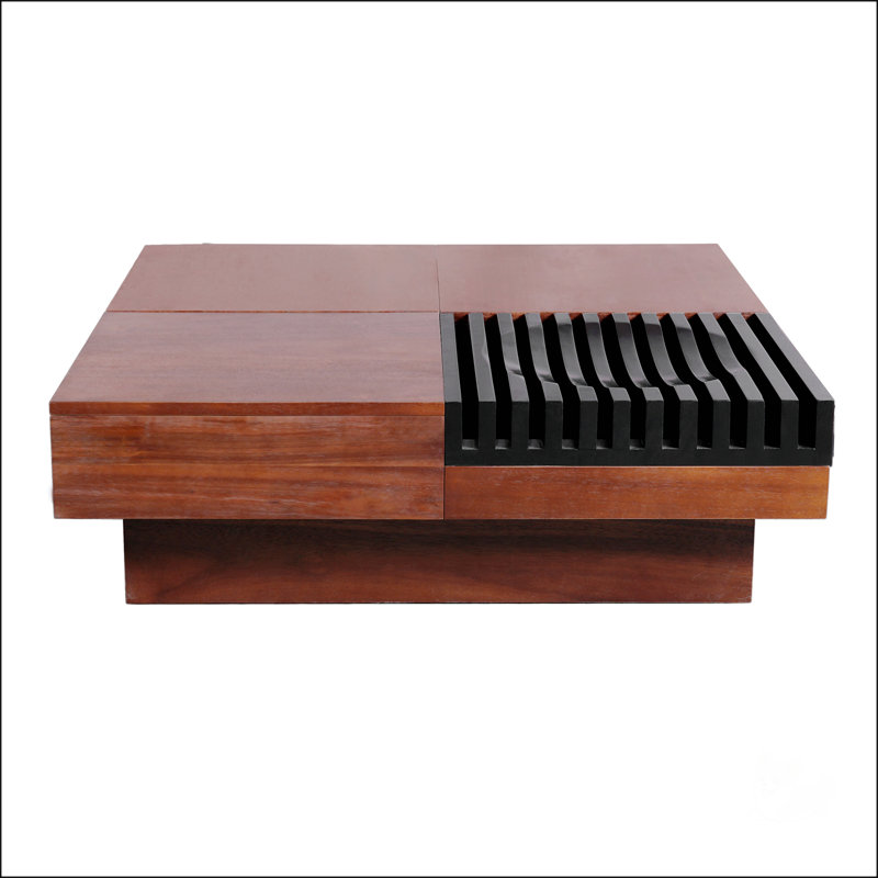 Table basse de rangement d'inspiration rétro en bois d'acacia italien avec beaucoup d'espace et un design durable, brun et noir
