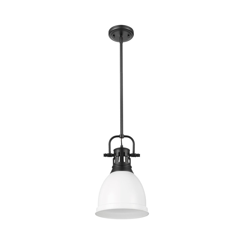 Petit luminaire suspendu avec tige Aljona, H 14,25 po x l 8,875 po x P 8,875 po, Noir mat, Blanc
