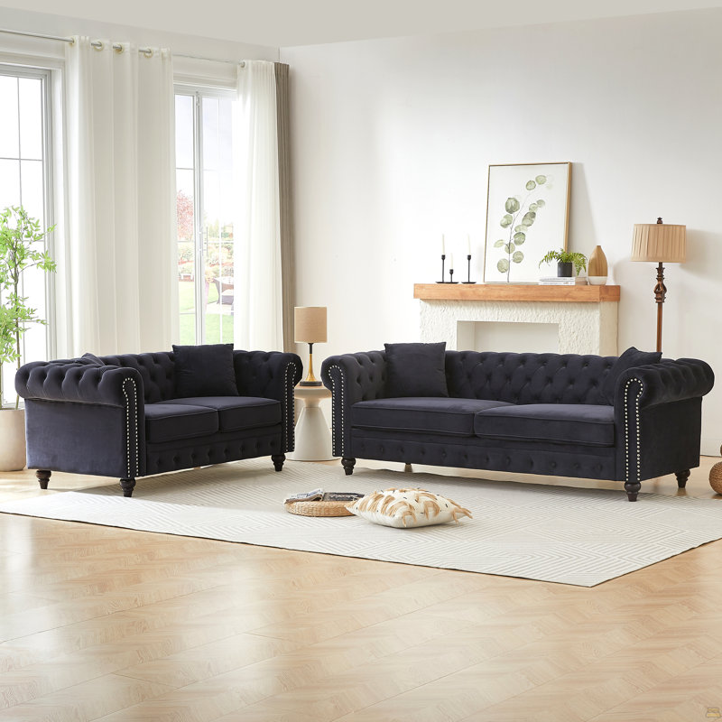 Canapé de salon moderne à 3 sièges + 2 sièges avec cadre en bois massif et pieds en bois, 4 coussins, mobilier d'appartement