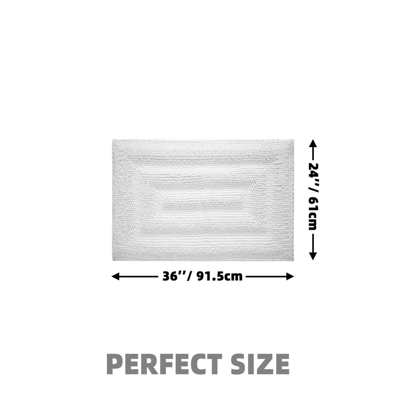 Bath Rug With Non Slip Backing, 36" L x 24" W, White