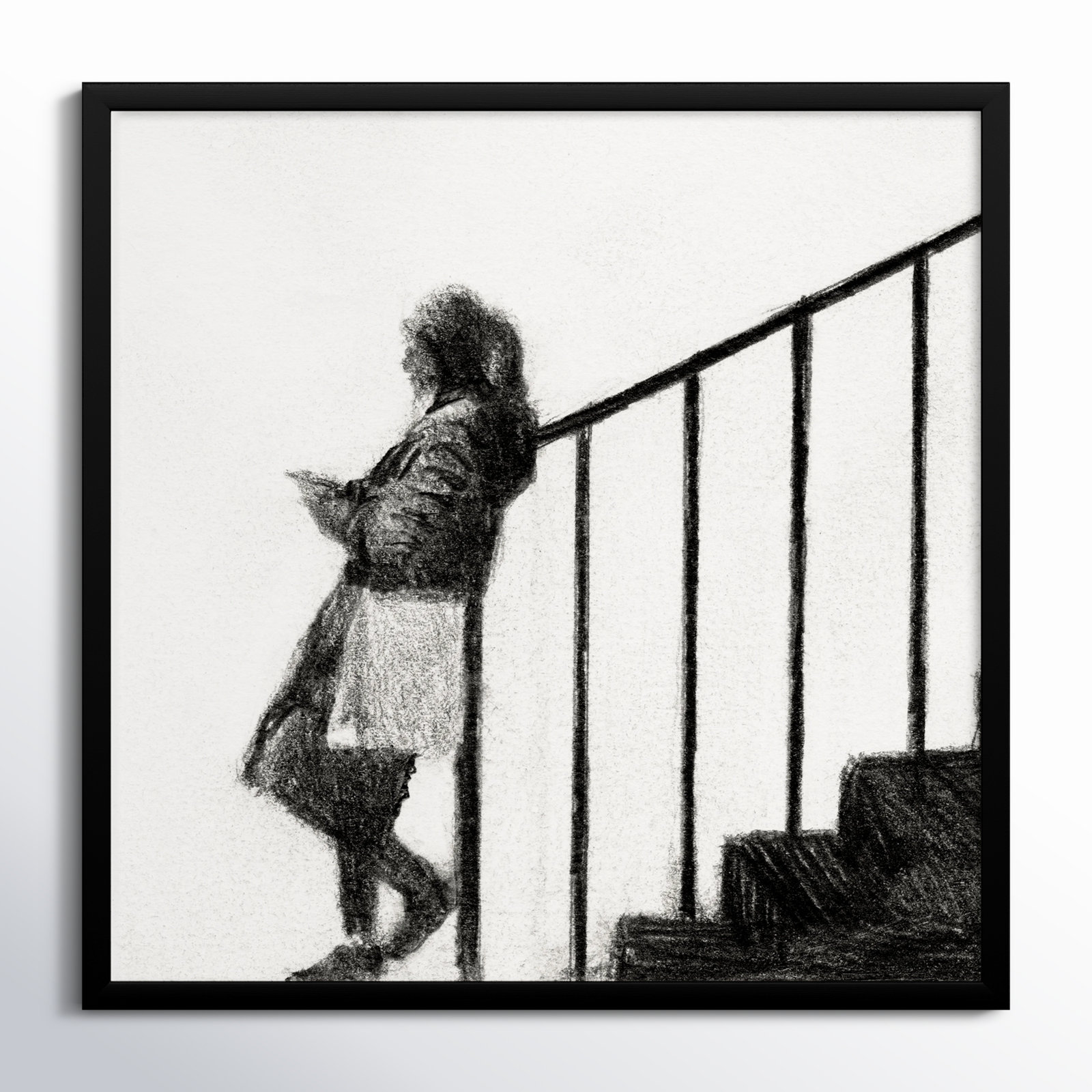 Waiting by Simon Schneiderman, 36" H x 36" W x 1.25" D, Black Wood
