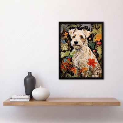 White Cream Border Terrier Floral William Morris Style - Single Picture Frame Print