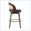 Tabouret de bar en bois - Finition noyer foncé avec coussin en polyuréthane noir et dossier en rotin-416286205