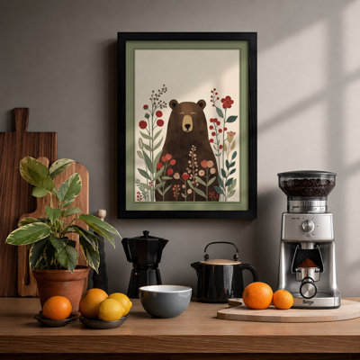 Bear Among Wildflowers Boho - Framed Print