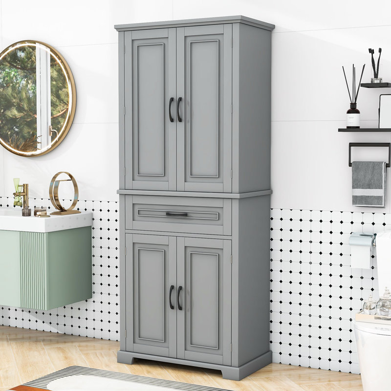 Armoire de rangement avec tiroir et tablettes réglables Stepheny, Gris, L 29,9 po x H 72,2 po x P 15,7 po