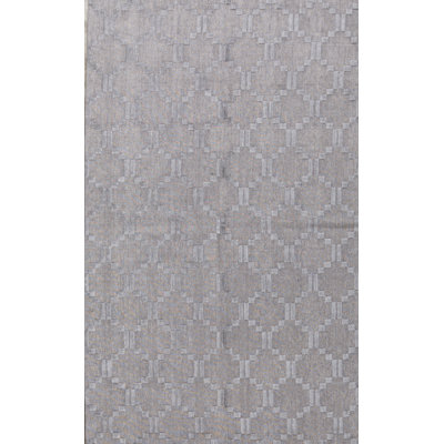 Wool Geometric Area Rug in Silver