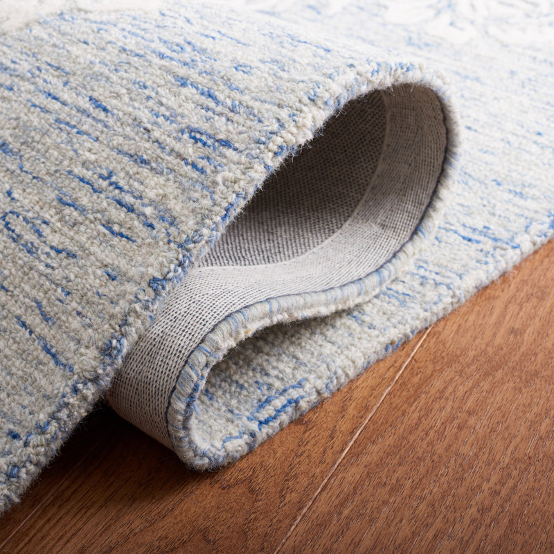 Hand-Tufted Blue and Ivory Floral Wool Area Rug