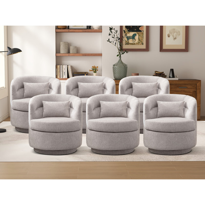 29" Wide Minimalist Super Soft Swivel Barrel Chair With Pillow, Light Gray