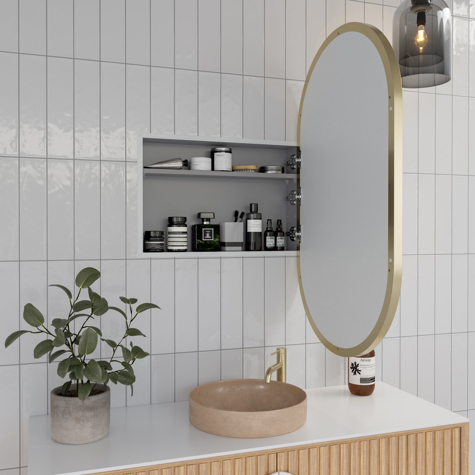 Nia Recessed Medicine Cabinet, Satin Brass