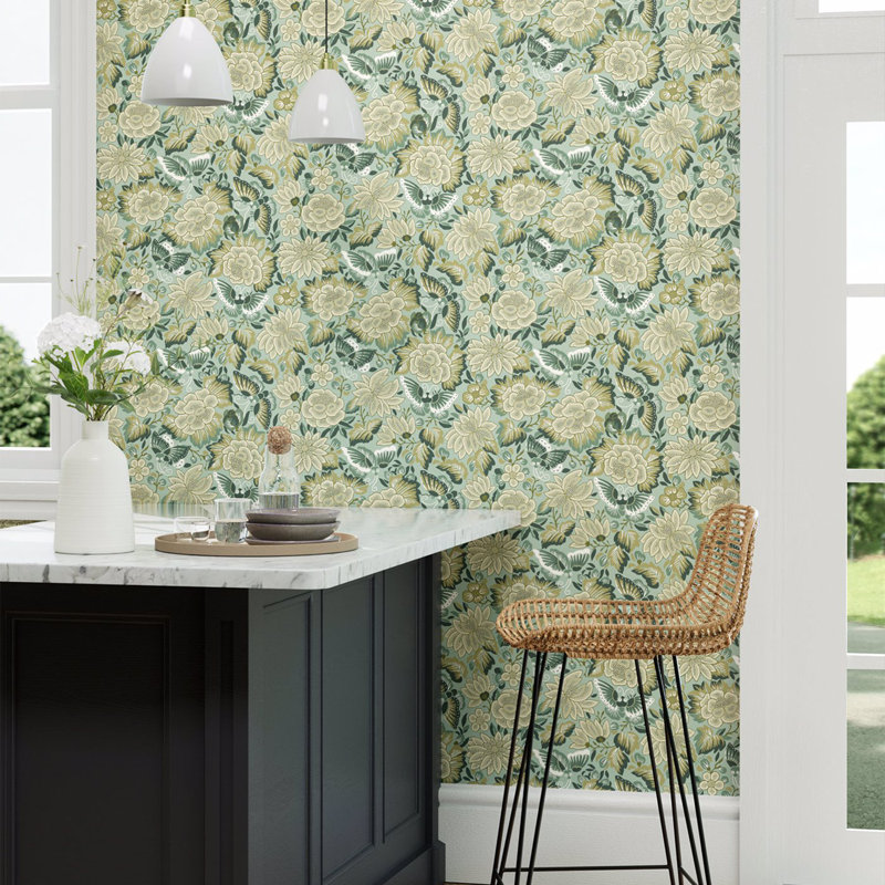 Amara Butterfly Wallpaper, Bamboo/Fountain Green