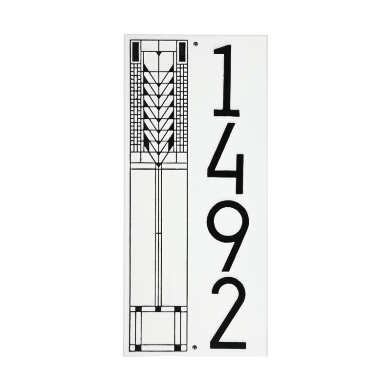 Frank Lloyd Wright, arbre de vie, plaque verticale moderne, standard, 1 ligne, Noir, Oui, Blanc/Noir