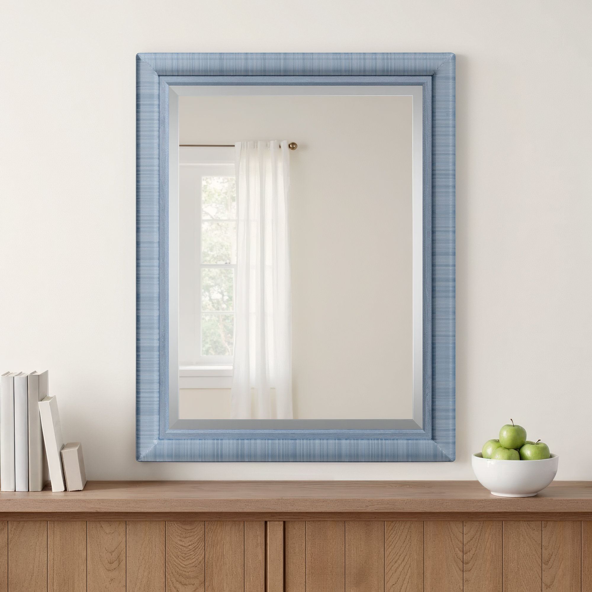Monterey Rattan Flat Mirror, Sea Glass