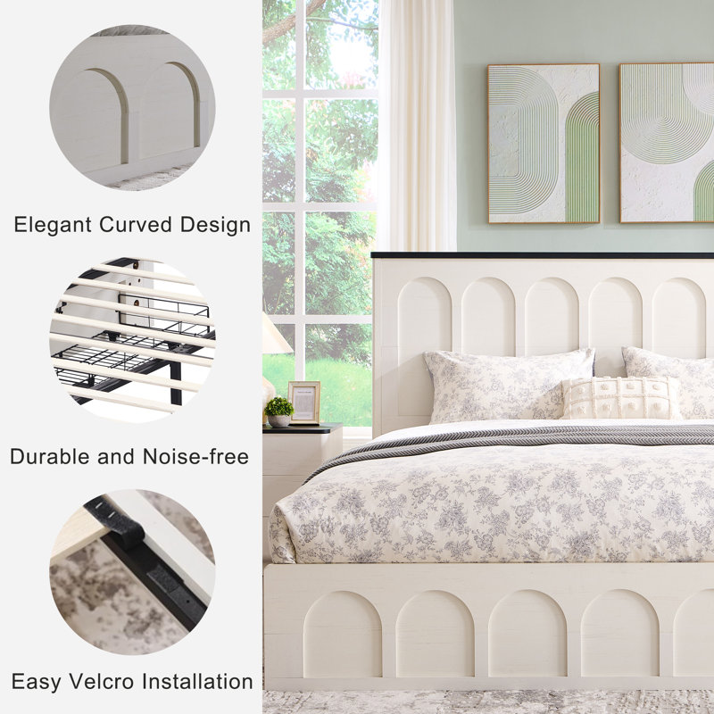 Modern King Bed Frame With 52" Tall Arched Recessed Headboard, Wood Platform Bed With 4 Drawers,  Solid Wood Slats Support, No Box Spring Needed