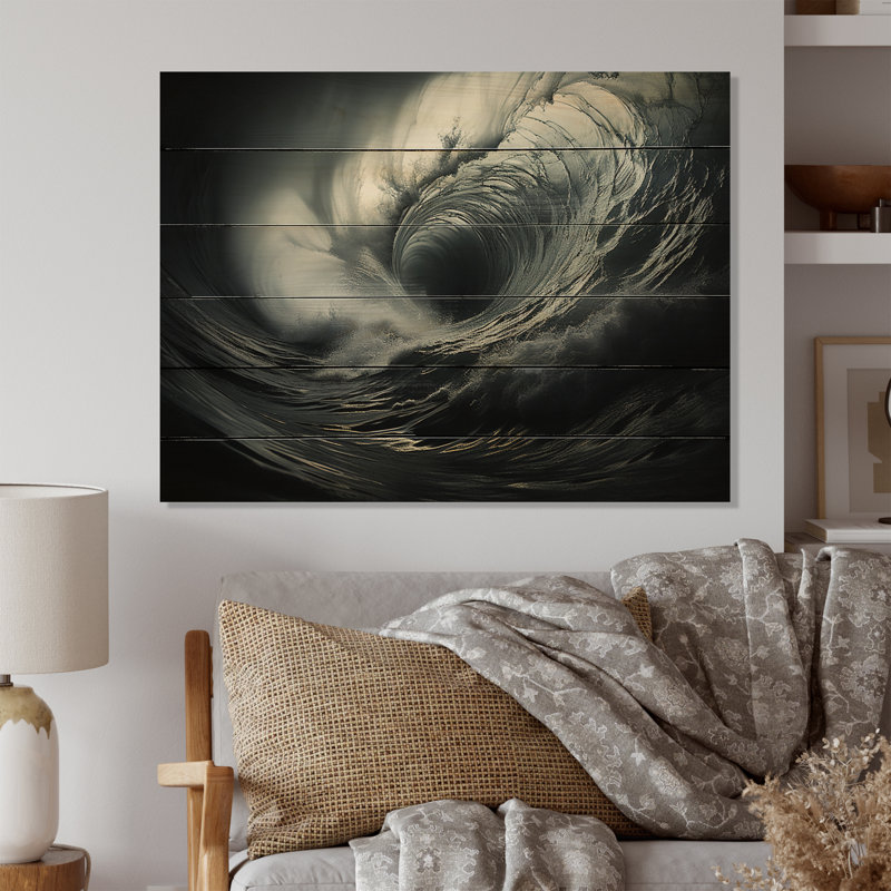 Danse tempête grise dans la tempête III - impression de paysages sur bois de pin naturel, H 30 po x l 40 po x P 0,78 po
