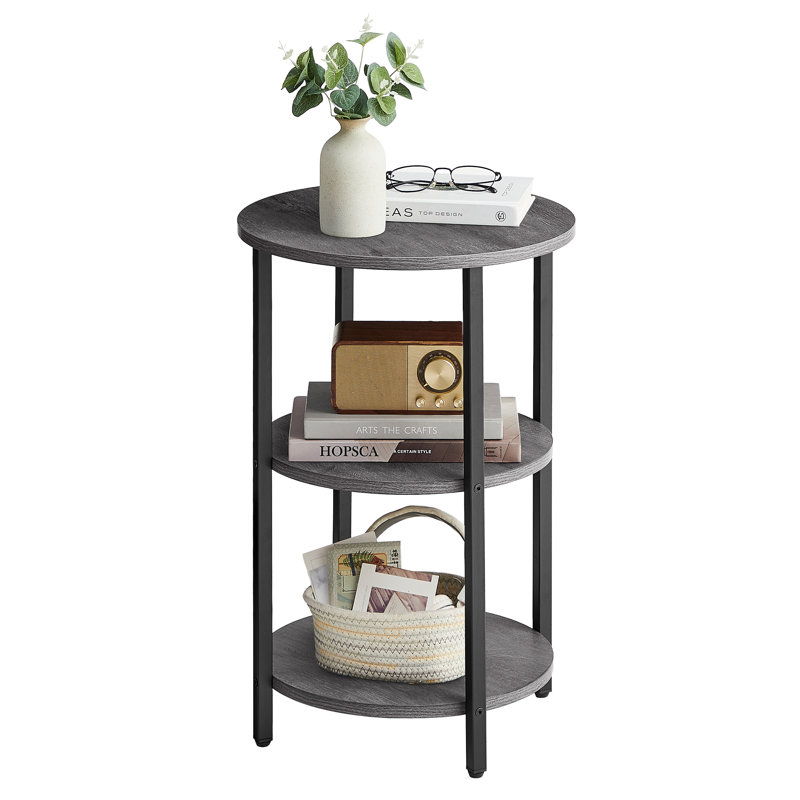 Mauch Round End Table with 3-Tier Storage Shelves, Misty Gray