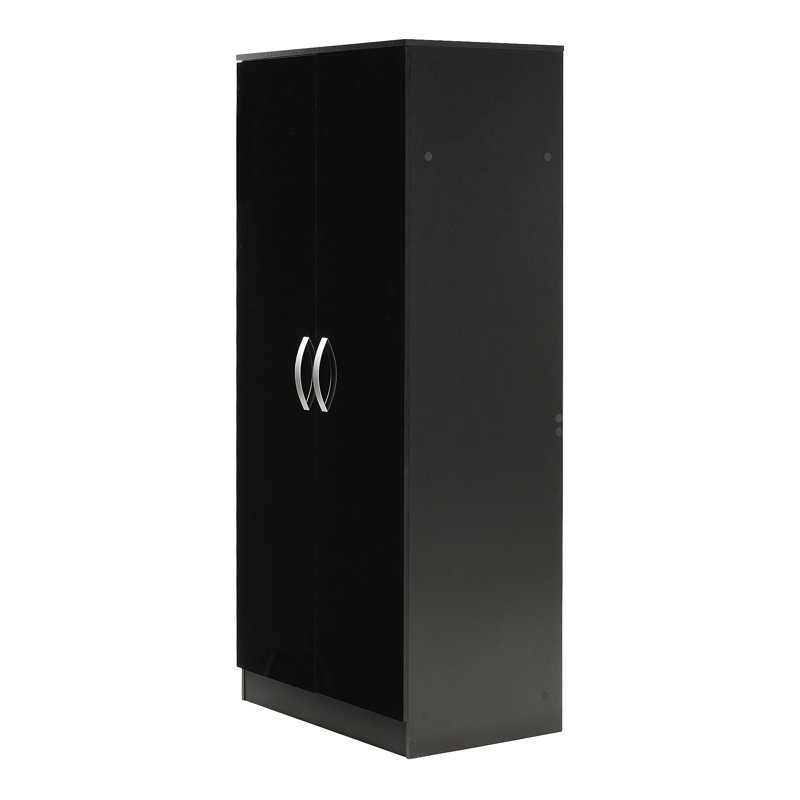 Arkadij 2 Door High Gloss Manufactured Wood Wardrobe With Internal Shelf and Hanging Rail, Black/Walnut