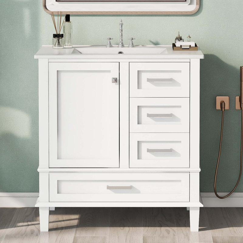 Strade 18.3'' Bathroom Vanity with Ceramic Top, White