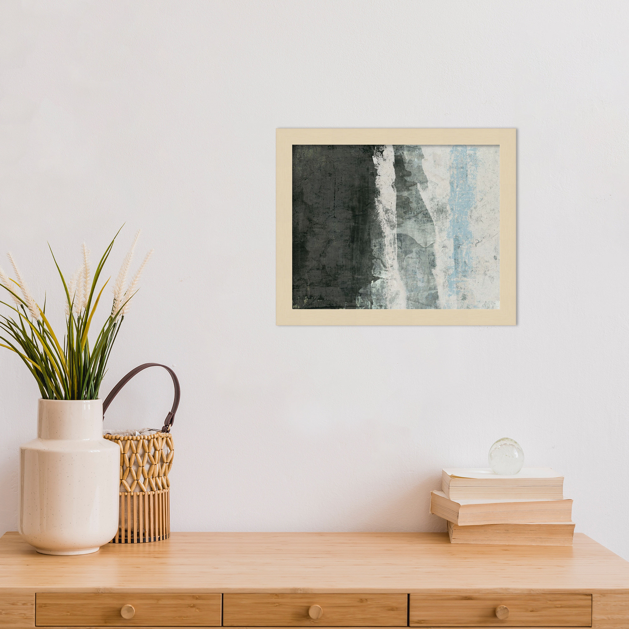 Black and Grey and Blue II by Fresno Wood Framed Wall Art Print, Brown, 11" H x 13" W